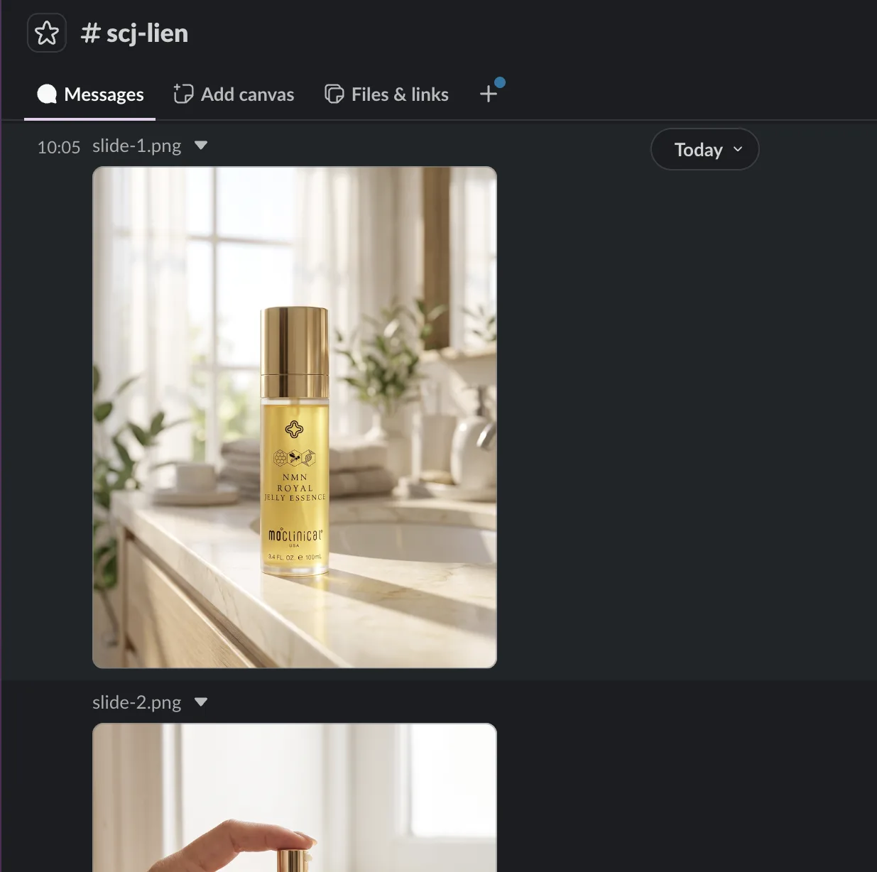 Generated product image attached to the Slack report